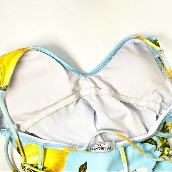 Lemon Print One-Piece Swimsuit Small Like New Blue Yellow Green - Picture 9 of 16